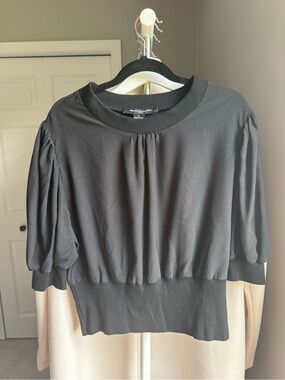 French Connection Black Puff-Sleeve Ribbed Hem Sweatshirt